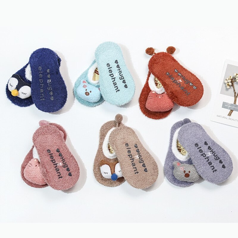 Calcetines de suelo con patrón de Animal suave de dibujos animados de bebé bonito de