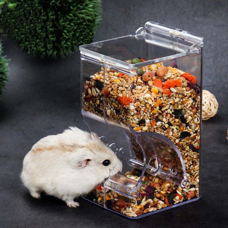 Husdjur plast transparent hamster matare marsvin mat skål behållare kan ekorre igelkott anti-flip handfat automatisk matare