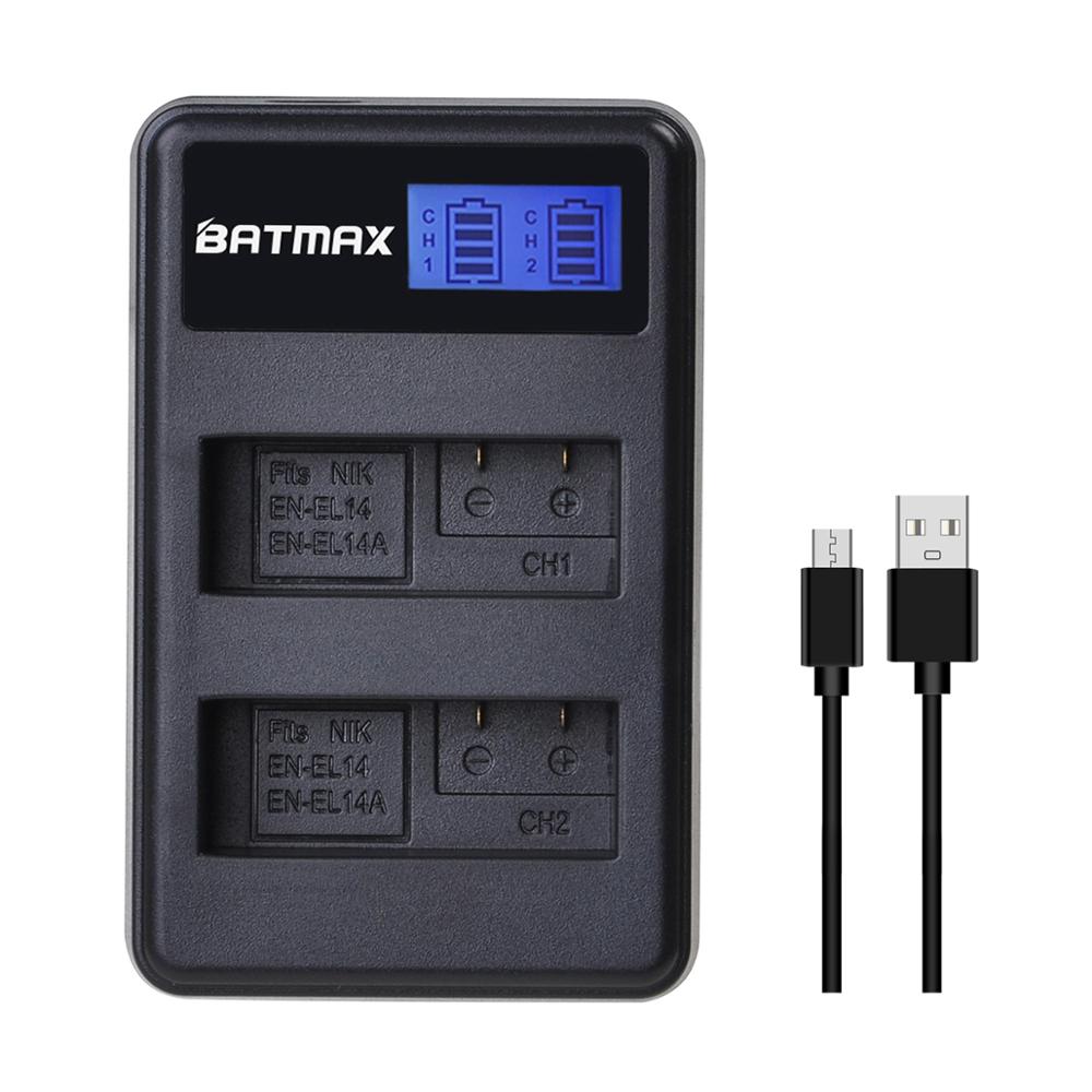 Batmax EN-EL14 EN-EL14a Batterij Akku + Lcd Usb Dual Charger Voor Nikon P7800,P7700,P7100,P7000, d5600, D5500,D5300,D5200,D5100,D3200: 1 charger