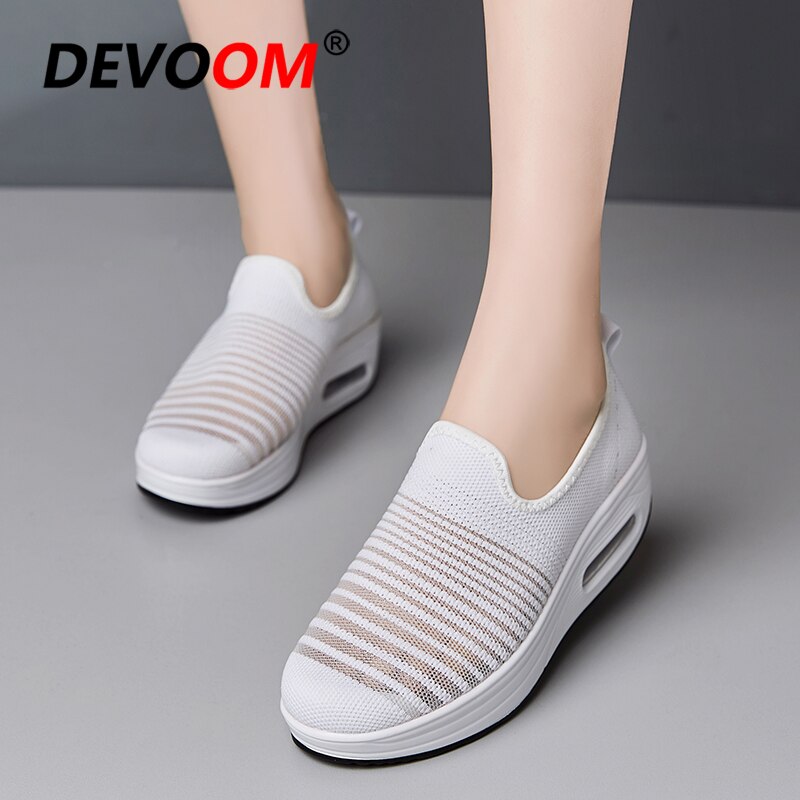 Platform Sneakers Women Slip on Slimming Fitness Shoes Summer Breathable Mesh Swing Air Cushion Sport Toning Shoes Woman