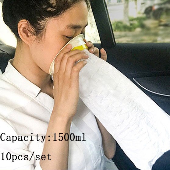 2/10 pièces jetable vomi sac en plastique voyage avion mouvement voiture mal de mer organisateur Portable sac poubelle accessoires de nettoyage à la maison: White-1500ml-10pcs