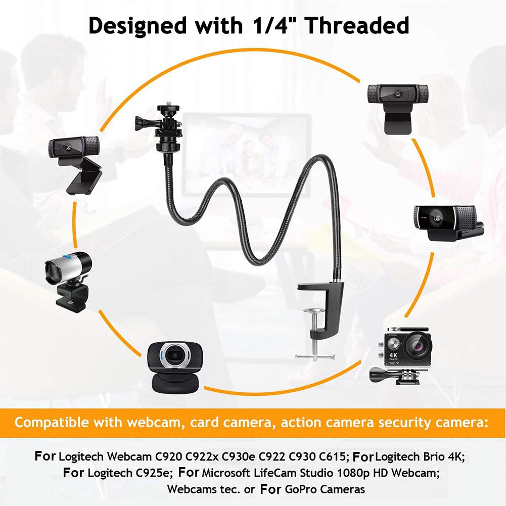 Justerbar desktop klemophængsbom fleksibel svanehals armmonteret stativholder til logitech webcam  c922 c930e c930 c920