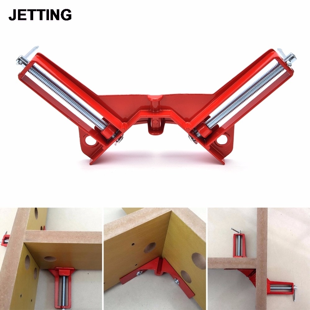 Red Adjustable Jaws 90 Degree Right Angle Clip Aluminum Picture Frame Corner Clamp Woodworking Hand Tool Kit