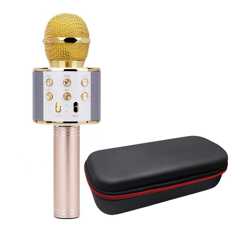 Kids 3 In1 Handheld Draadloze Bluetooth Enkele Microfoon Karaoke Usb Speaker Zingen Player Ktv Mic Record Muziek Kinderen Speelgoed: Gold with Bag