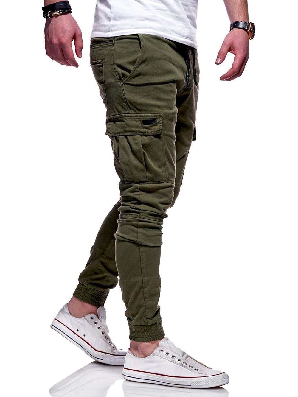 Heren sport gym broek slim fit hardloop joggingbroeken trainingsbroek effen zak zacht elastisch casual lange broek joggingbroek: Xxl / Legergroen
