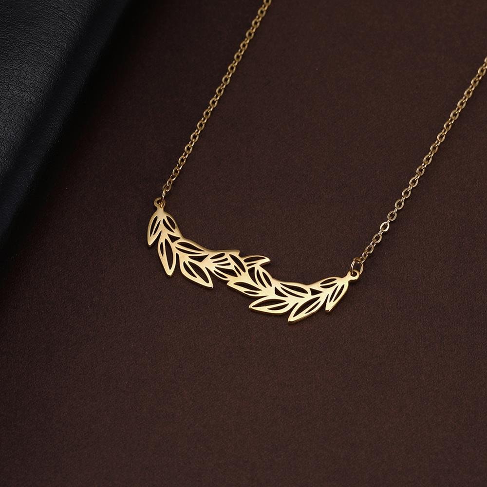 Skyrim olive branch golden stainless steel necklace women peace leaf declaration chain choker necklaces jewelry female girls