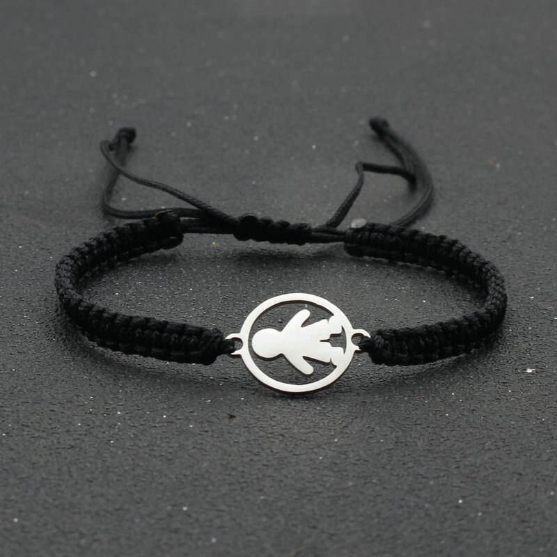Rvs Schattige Kleine Jongen Bedelarmband Handgemaakte Braid Verstelbare Lucky String Armbanden Voor Vrouwen Mannen Paar Kind: Black