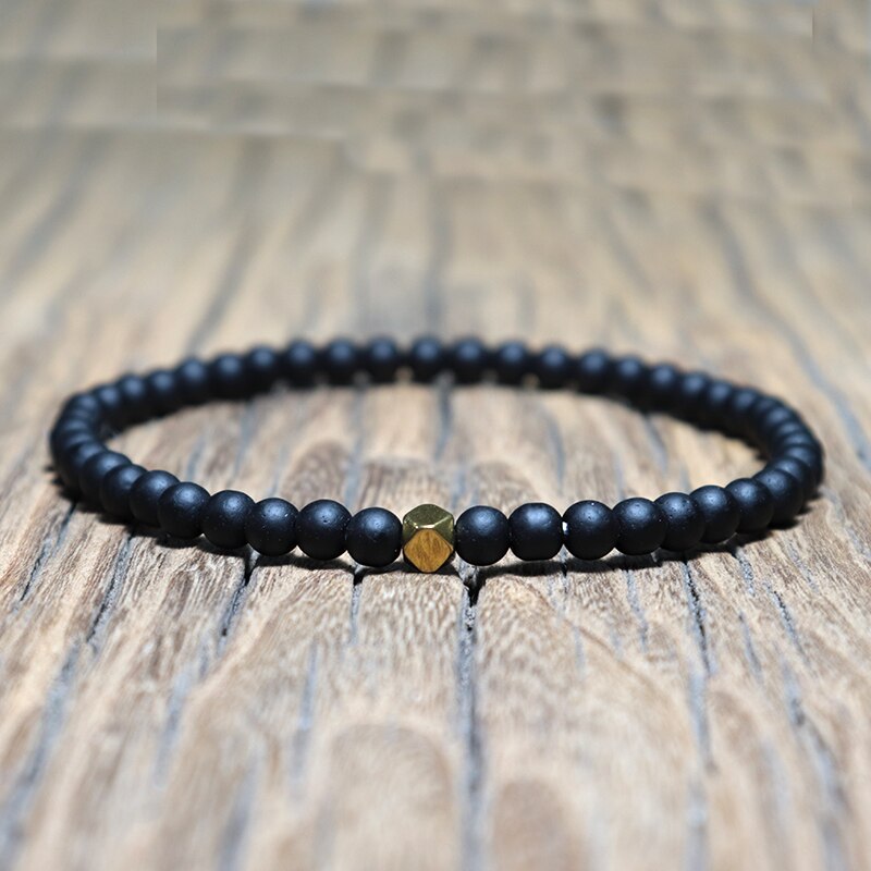 Pulsera de obsidiana negra mate de 4 mm para hombre, brazalete minimalista de Yoga, cuentas de oración, joyería para hombre