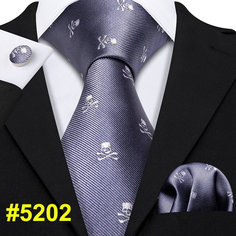 Red Skull Men Tie Set 8.5cm Silk Handkerchief Ties For Men Wedding Business Barry.Wang Gravata Necktie: LS-5202