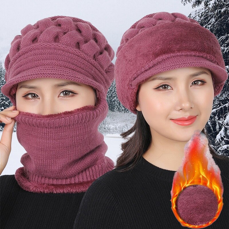 Dames winter warme wollen muts met dikke bib masker en gehoorbescherming muts dames warme gebreide wollen muts stofdichte fietsmutsen