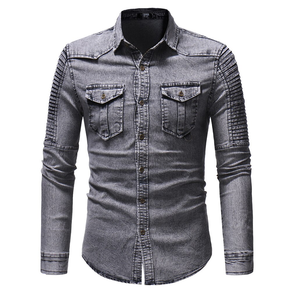Men Slim Fit Jeans Jacket Cowboy Bomber Outwear Jacket Denim Coat Clothing Men's Jean Jacket Hip Hop Solid Coat: grey / XXL