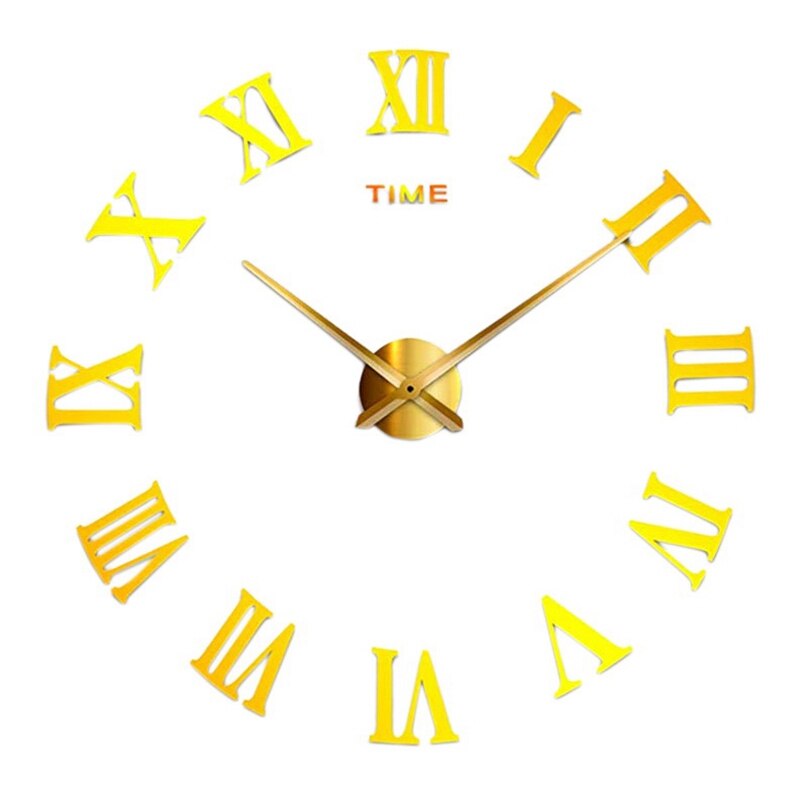 Large DIY Wall Clock Kit, 3D Quartz Clocks with Mirror Roman Number for Home Living Bedroom Office Decor: gold