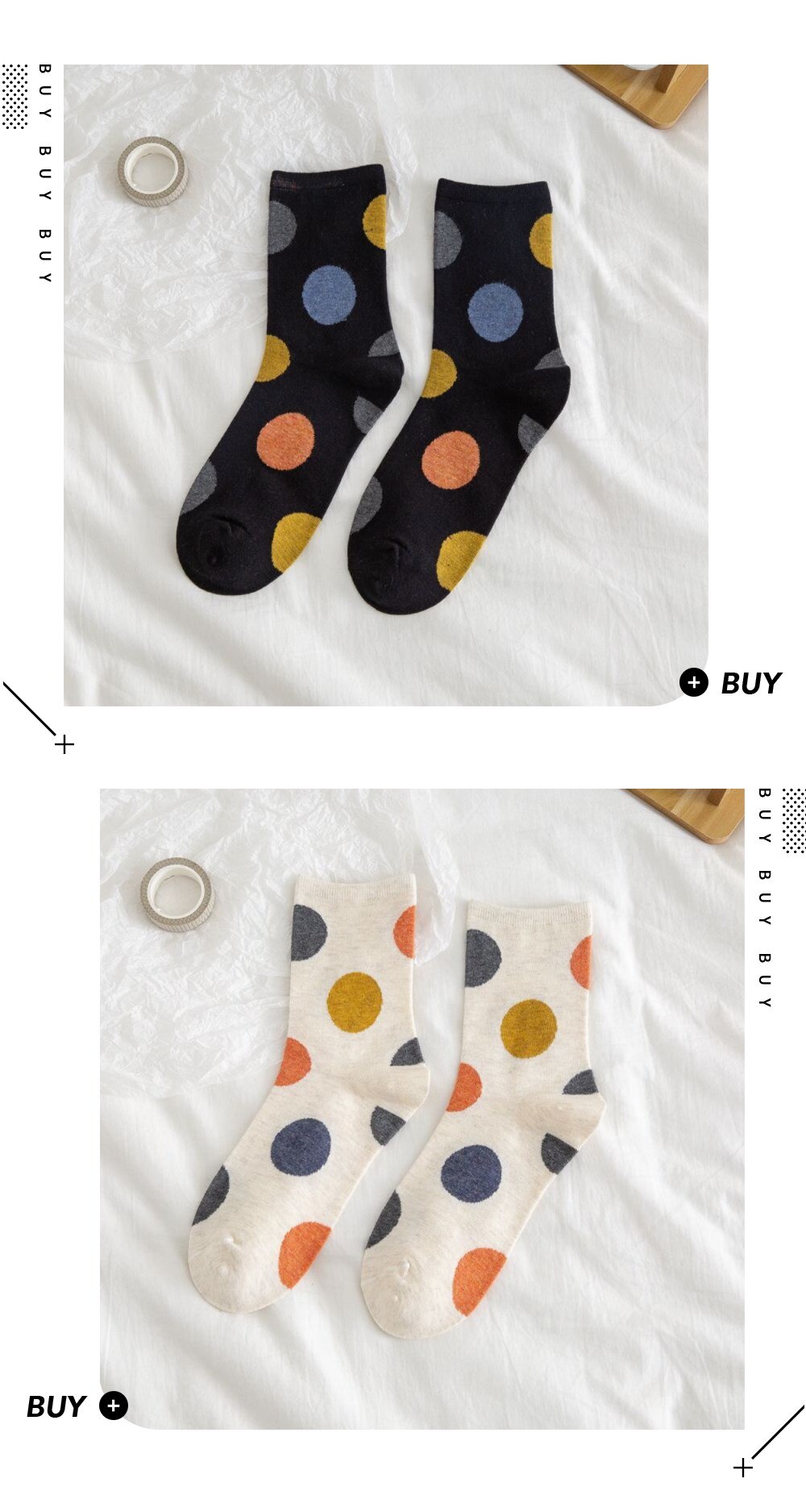 2 Pair/Pack Big Dot Cotton Socks Women Kawaii Women Socks Sweat Autumn and Winter: 86163-10