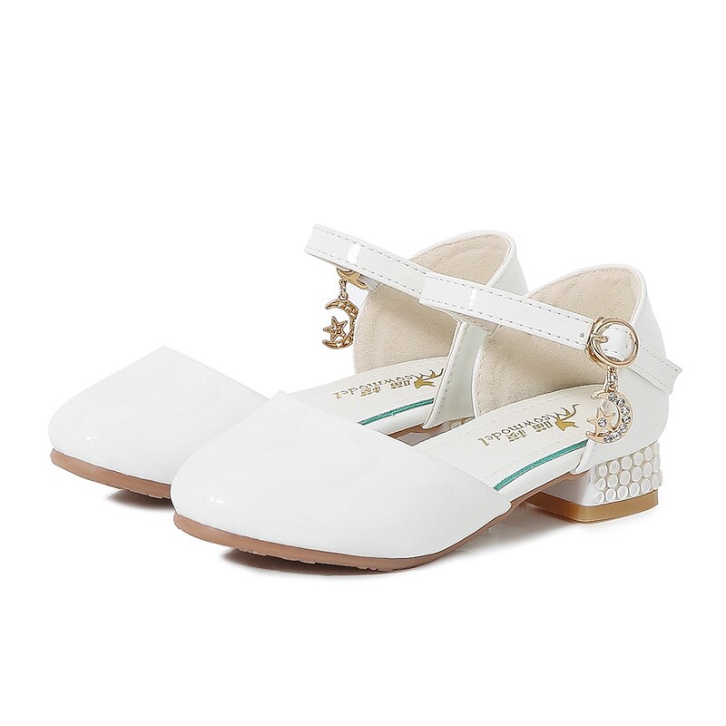 Zapatos de cuero para niñas, calzado de princesa de tacón alto blanco, zapatos de vestir para estudiantes y bebés, novedad, 02