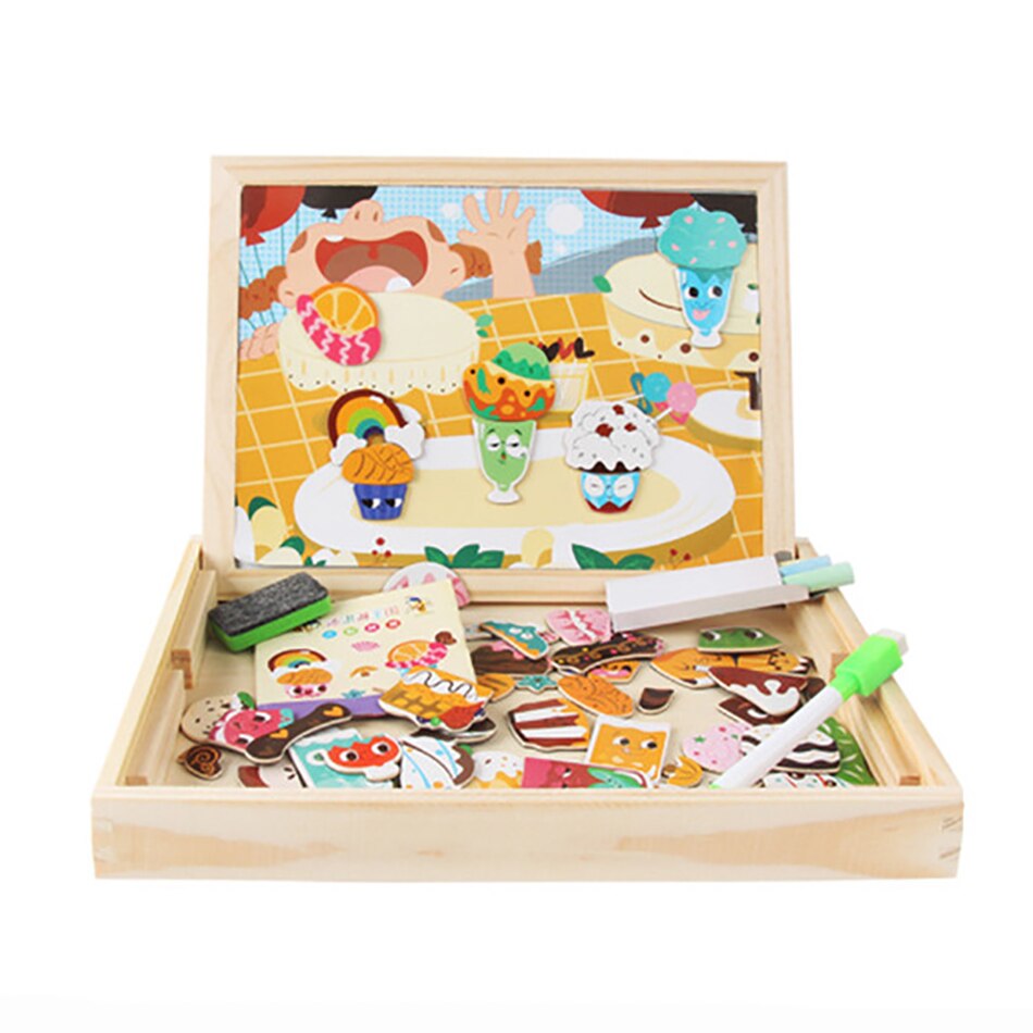 Wood Learning Educational Puzzle Toys Wooden Magnetic 3D Figure Animals Vehicle Circus Drawing Board Toy For Children Kid: Color 13