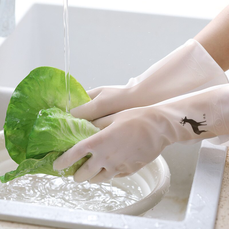 Husholdningshandsker pvc opvask tøj rengøring køkken skridsikker holdbar gummi gennemsigtig langærmet handsker 1 par