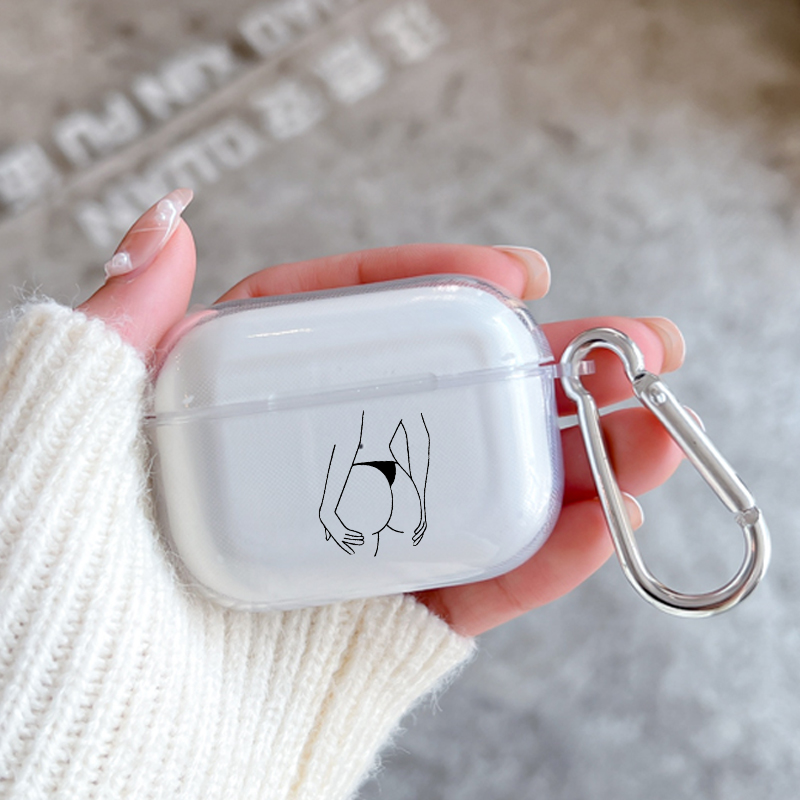 Funda protectora transparente para Apple Airpods 2 1, fundas de auriculares con gancho, negro, línea Sexy, arte rosa, amante, Airpod Pro 3 Pro2