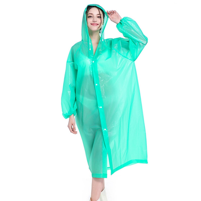 Vrouwen Waterdichte Jas Peva Knop Hooded Regenjas Poncho Regenkleding Verdikte Clear Transparante Camping Waterdichte Regenkleding Pak