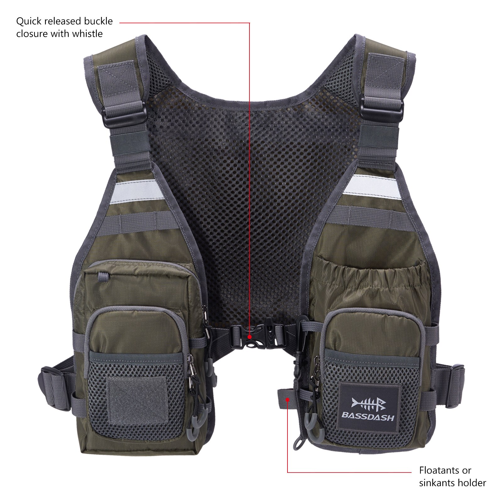 Bassdash FV08 Ultralichtgewicht vliegvisvest voor mannen en vrouwen Draagbare borsttas One Size Fits Most