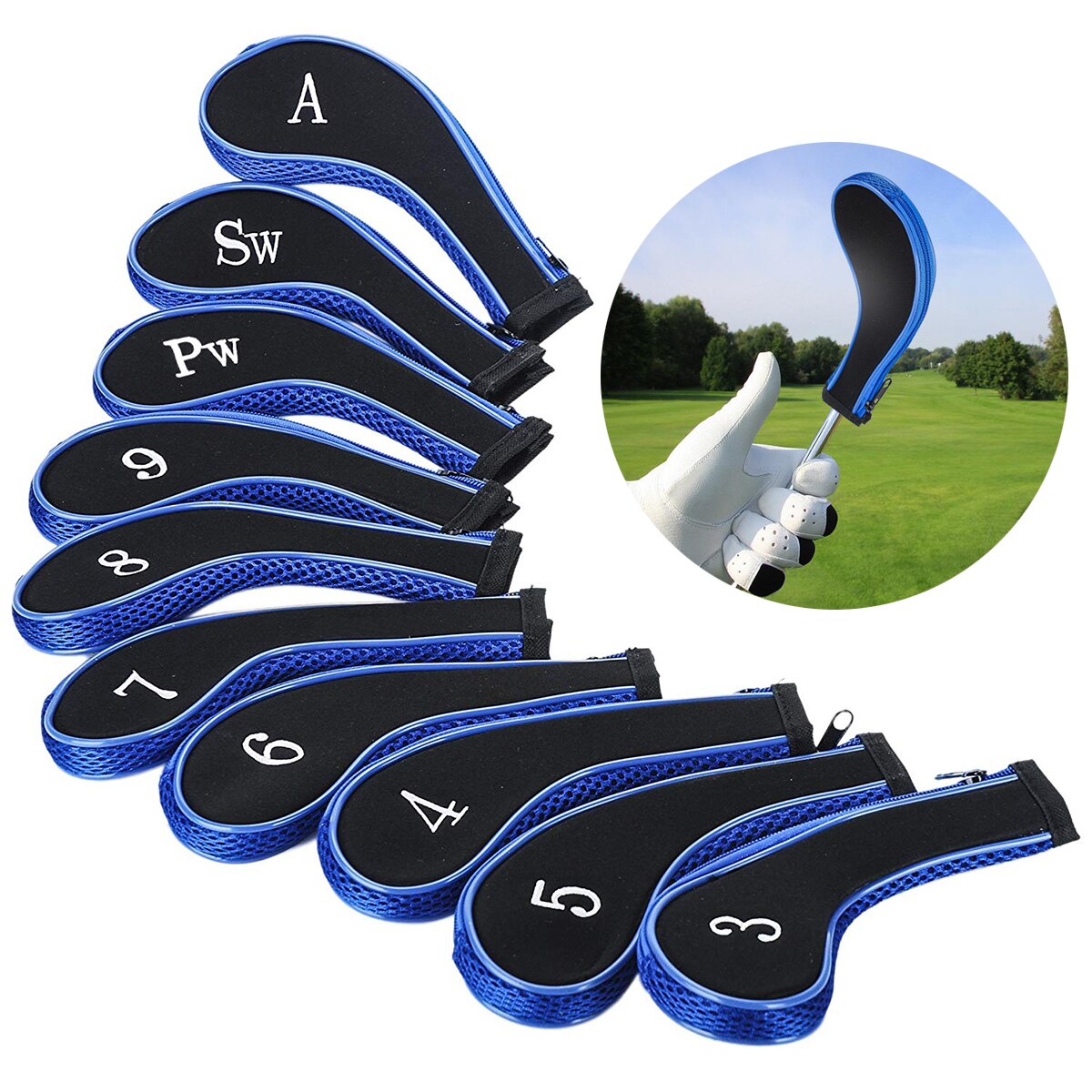 Golf Iron Head Cover Club Heads Protector Wedge Headcovers Long Neck with Zip