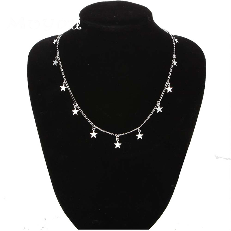 Accesorios de para mujer collar con colgante de estrella de oro de aleación Natural y collar con colgante de corazón Cadena de clavícula delgada para mujer