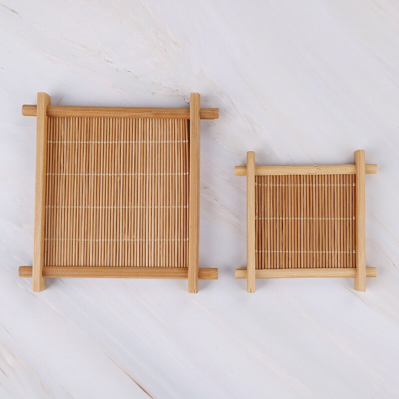 Mini Handmade Bamboo Cup Mat Coffee Cups Drinks Kung Fu Tea Accessories Table Placemats Coaster Kitchen Product Mug Pads 2 Sizes
