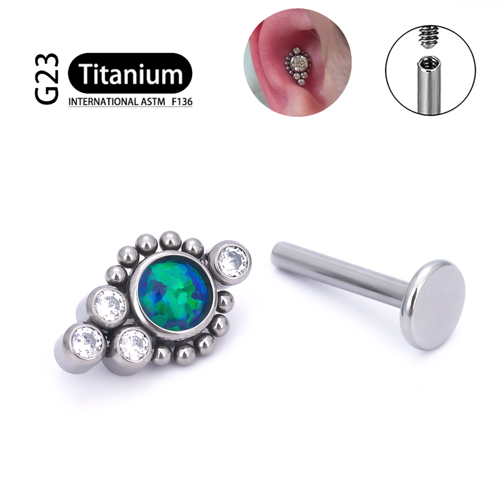 G23 titanio ASTM F136 cartílago pendientes circón ópalo ágata Labret labio Tragus de Navidad joyería Piercing para mujeres: Blanco / Bronce antiguo plateado