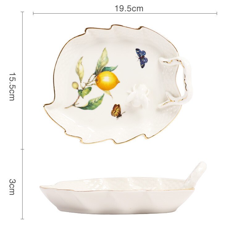 French Retro Gold Edge Cup And Saucer Set Lemon Teapot Coffee Mug Ceramic Dinner Plates Kitchen Drinkware For Birthday Wedding: Dessert Plate