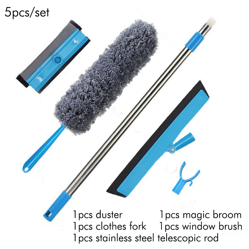 Espanador extensível de microfibra, removedor antiestático dobrável da poeira, escova da limpeza da vassoura & da janela, ferramentas da limpeza da poeira do agregado familiar: 5pcs set
