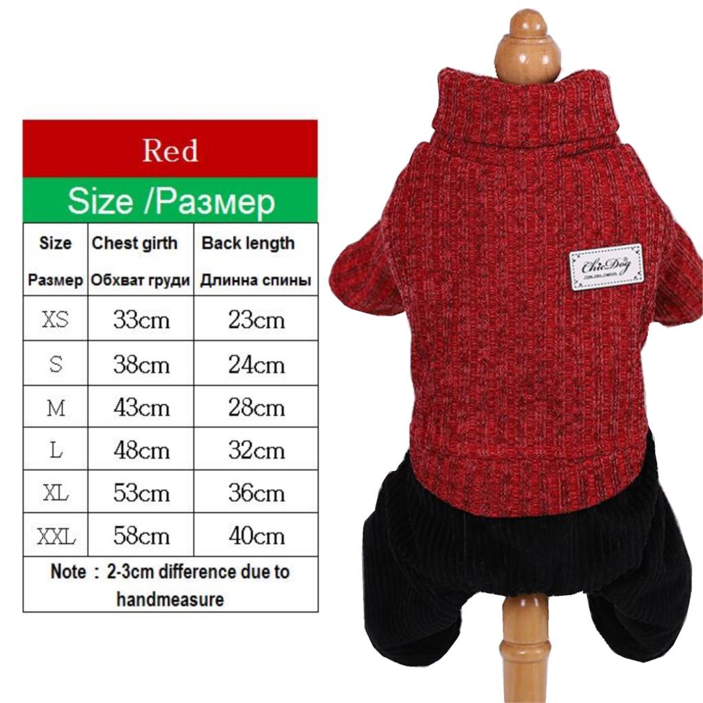 Overall för hundar tröja topp varm hund outfit teddy chihuahua manchester byxor hundkläder 3 färger xs sml  xl 2xl: Röd / Xs
