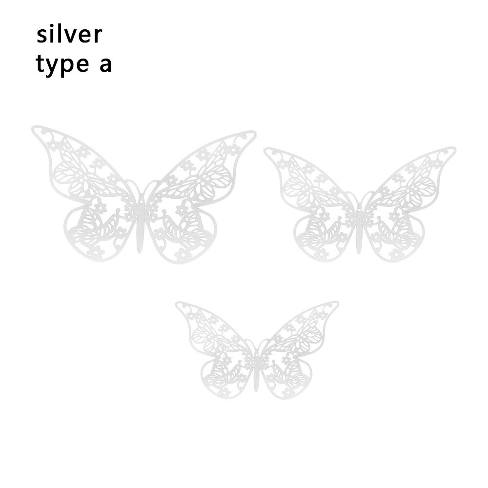 12PCS 3D Hollow Butterfly Wall Stickers Metal Texture Party Supplies Gold Silver Rosegold Decals DIY Party Wedding Butterflies: Silver a