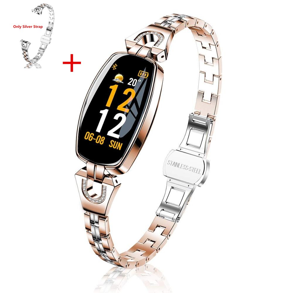 TMYIOYC H8 Intelligente Banda Delle Donne di Fitness Tracker 24-ore di Pressione Sanguigna Monitor di Frequenza Cardiaca Passo Intelligente Wristband Del Braccialetto per ragazza: GD add silver strap