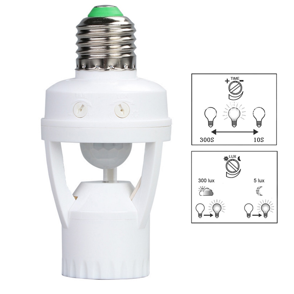 Pir Motion Sensor Socket E27 Converter Ampul Led E27 Intelligente Licht Lamp Base Lamp Schakelaar AC100-240V