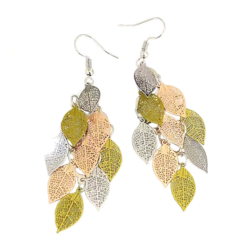 Vintage Hollow Leaves Earrings for Women Bohemian Colorful Long Dangle Earrings Jewelry boucle oreille femme: Steel color