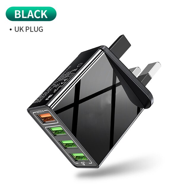 Orendil-cargador USB de carga rápida 3A para teléfono móvil, adaptador de carga rápida de 18W para tabletas, para Huawei, QC3.0, Samsung y Xiaomi: Four Port Black UK