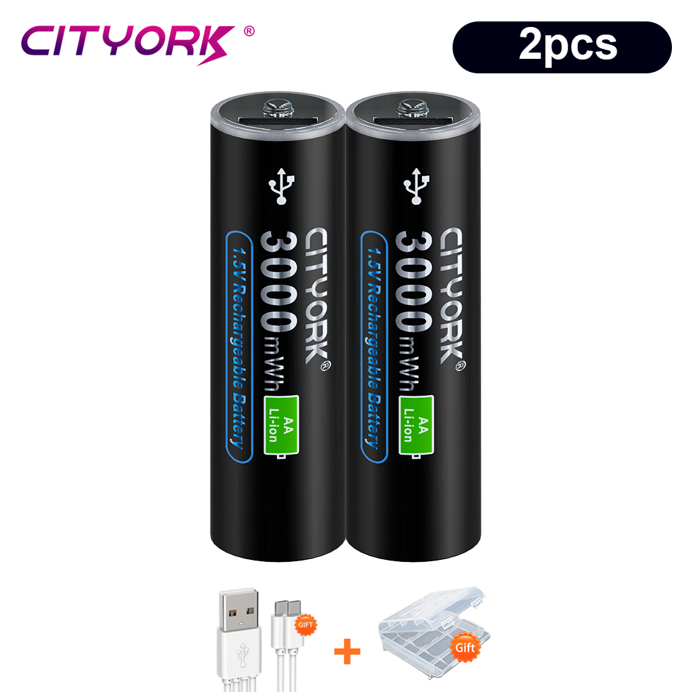 100 % Kapazität, 1,5 V AA-Li-Ionen-Akku, 3000 mWh, AA-USB, wiederaufladbarer AA-Lithium-Akku, AA-Li-Polymer-Akkus mit USB-Kabel: Gold