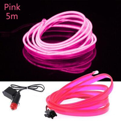EL Draht Auto LED streifen licht für Neon- Party dekoration licht fahrrad tanzen lampe 12V wasserdicht USB streifen lampen innen flexibel: Rosa-5m