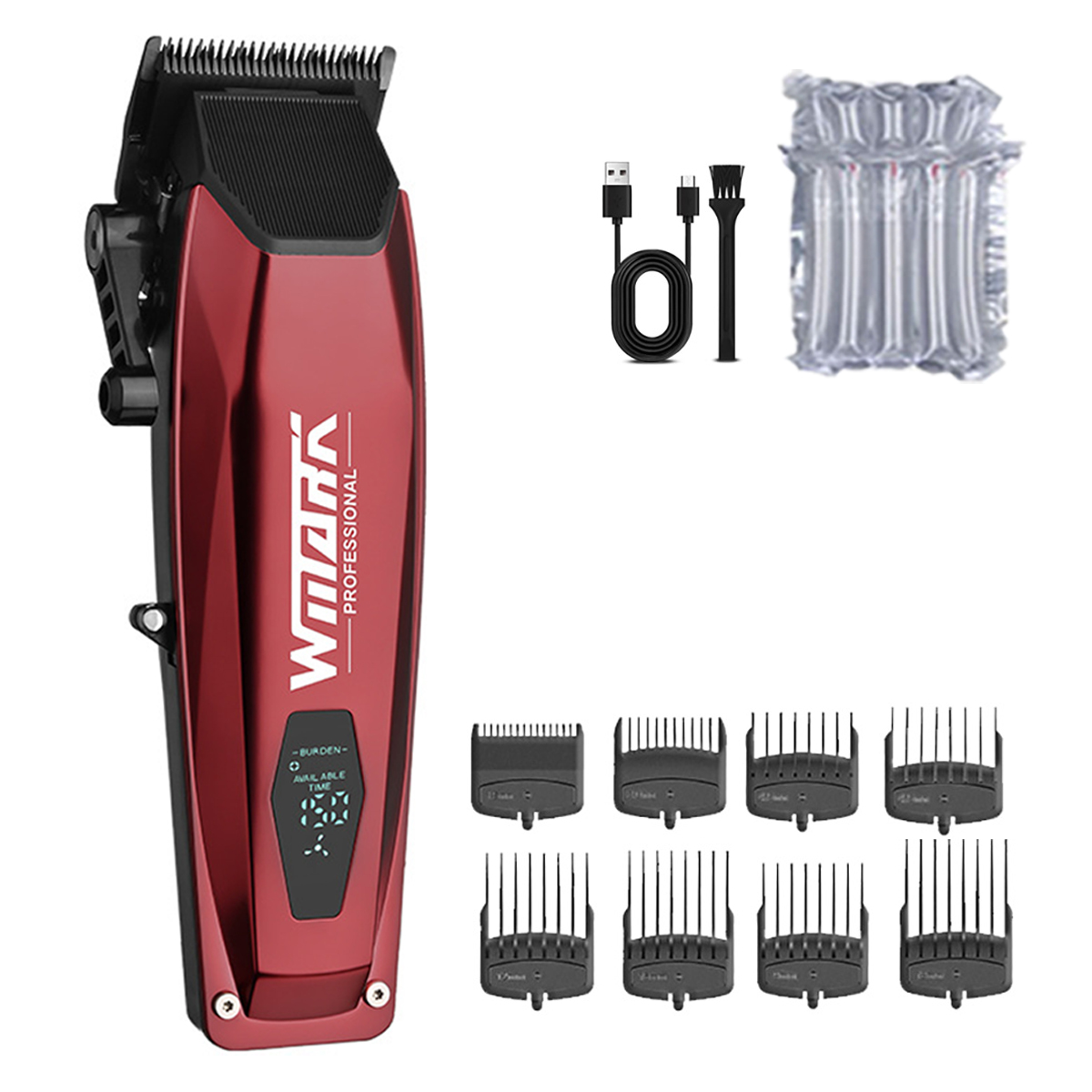 WMARK NG-125 Máquina para cortar cabello para hombres Cuchillas de cerámica Pantalla LCD Puerto USB Máquina cortadora de cabello Máquina cortadora de cabello: Castaño