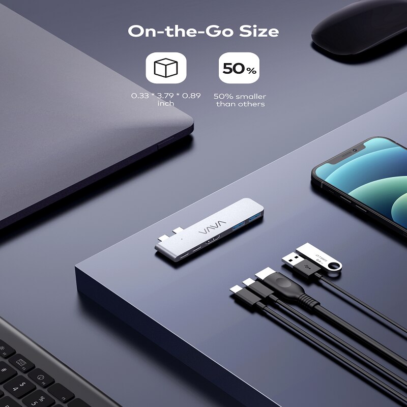 VAVA-concentrador de USB-C 5 en 1, adaptador de Monitor Dual, 5K, 60Hz, alta velocidad, USB 3,0, estación de acoplamiento, divisor, 100W, PD, carga para MacBook Pro