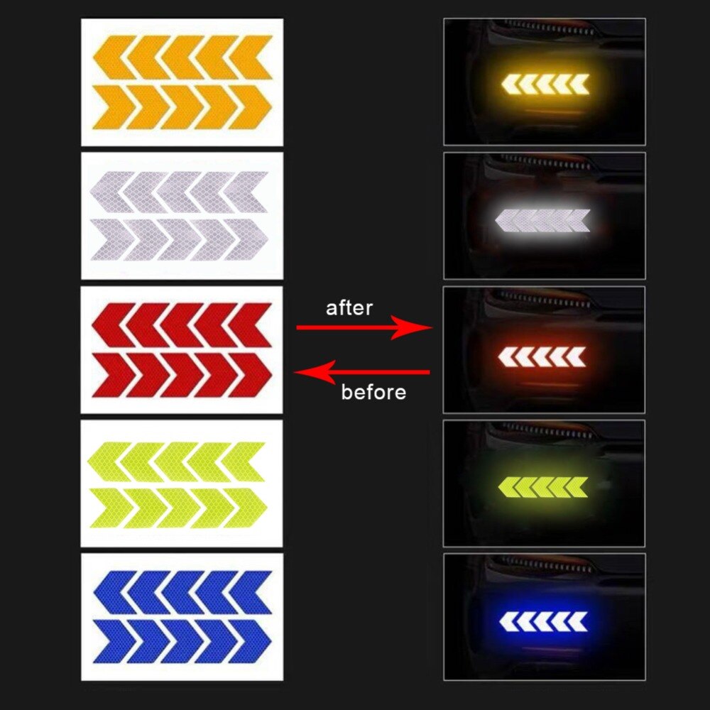 Calcomanías de advertencia con pegatina reflectante para coche, patrón de flechas, barra de autorastreo para motocicleta, calcomanía luminosa, de seguridad para tráfico, 10 Uds.