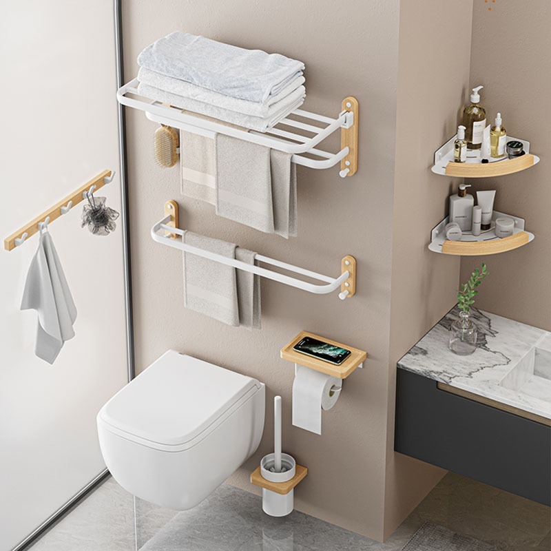 Badezimmerregal-einstellen, Dusch-Organizer-Regal, Zauberstab-Baderegal aus Holz, Badezimmer-Halfter-einstellen, Eckregal für Waschraum, Haartrockner-Halfter