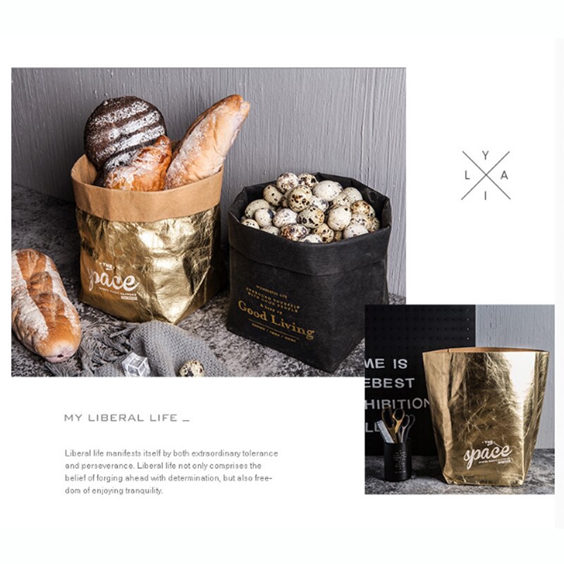 Sac de rangement en papier Kraft lavable et réutilisable pour la cuisine, sac de rangement pour aliments, sac de fruits, sacs imperméables, organisateur pour la maison