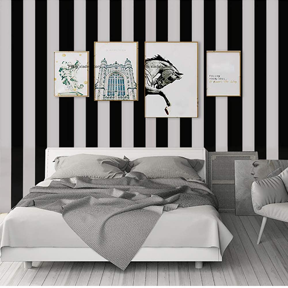 LUCKYYJ Peel And Stick Wallpaper Vinyl Stripe Black And White Self-Adhesive Film Waterproof Stickers For Living Room Home Decor