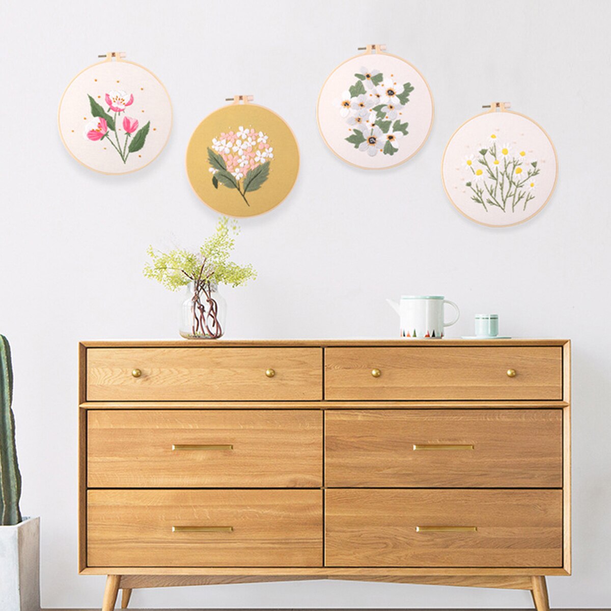 Diy broderi växter körsbärsträd handarbete handarbete för nybörjare korsstygnssats band målning broderieram heminredning