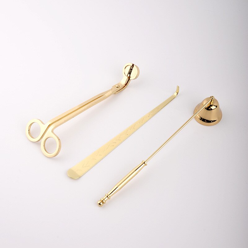 3 Stks/set Kaars Demper Lont Trimmer Rvs Olie Lamp Rookloze Snuffer Dipper Schaar Thuis Hand Zet Off Tool Kit: Gold