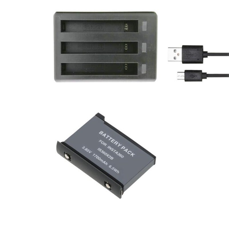 3 Slots/Dual USB Charger/Cargador For Insta 360 Um X2 Battery Charger Insta360 One x2 Battery Panoramic Camera Accessories: 1 battery 1 charger