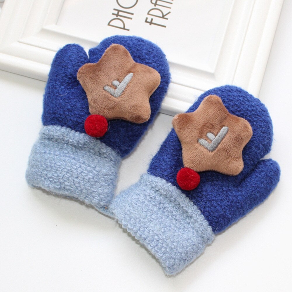 Winter Warme Handschoenen Baby Thicken Breien Handschoenen Volledige Vingers Baby Leuke Stiksels Meisjes Jongens Winter Warm Bandjes Wanten M840 #