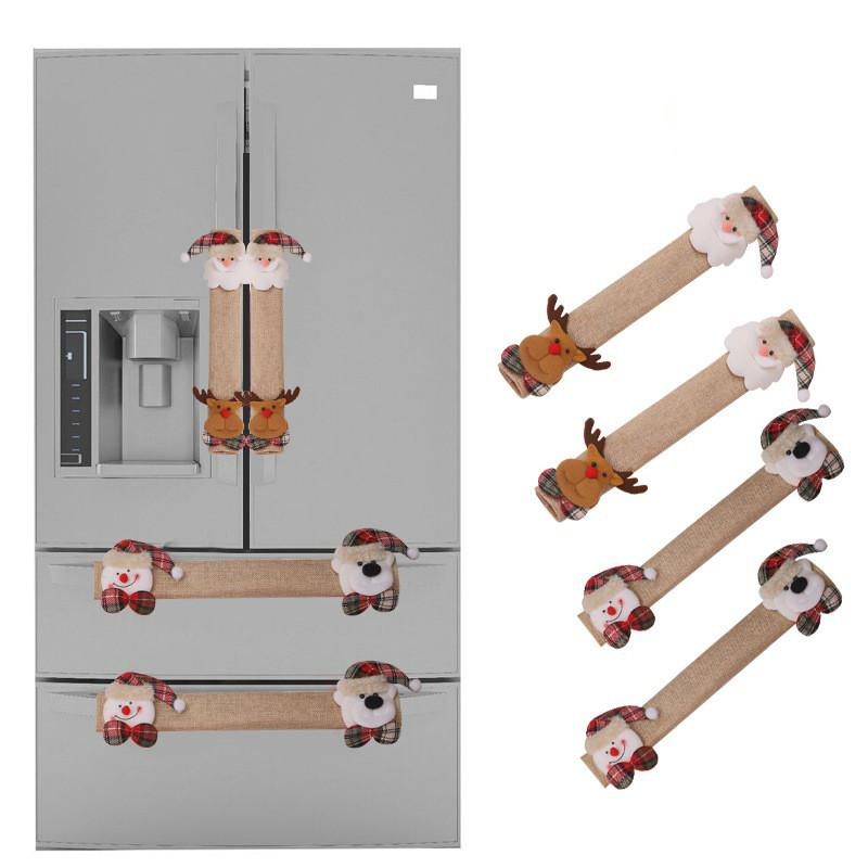 Protector de mango de nevera para decoraciones navideñas, cubierta de puerta antiestática para horno microondas, doble manija de puerta abierta, 4 Uds.: Orange