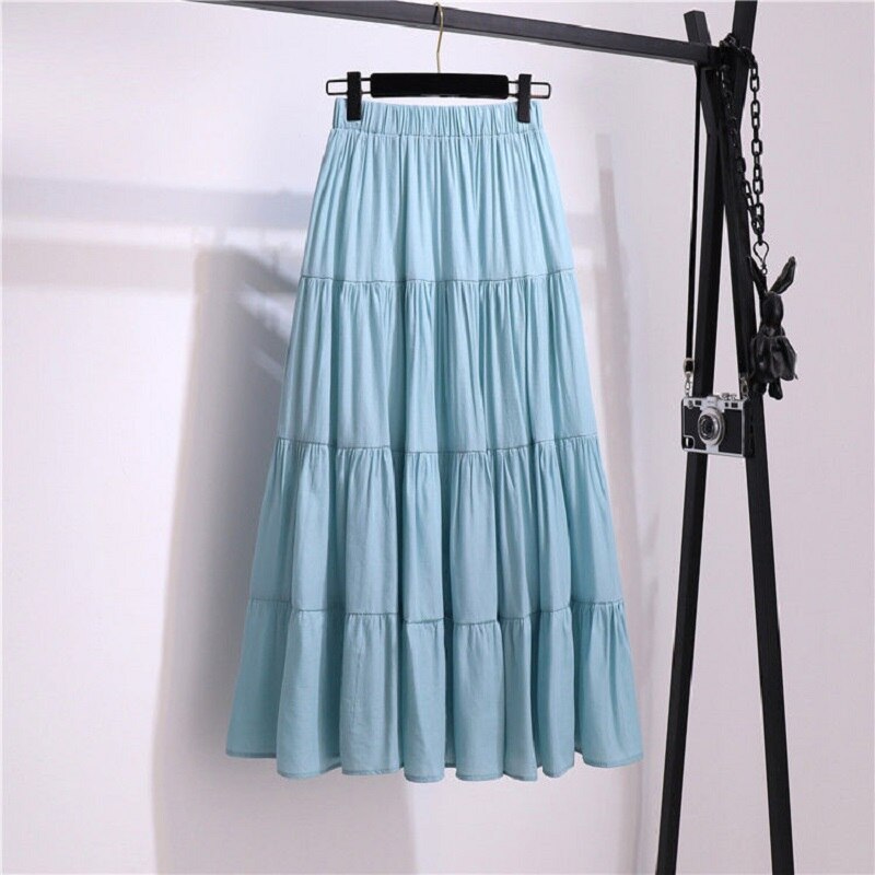 SURMIITRO Korean Style Long Skirt Women For Spring Summer Blue White Black High Waist Sun School Midi Pleated Skirt Female: light green