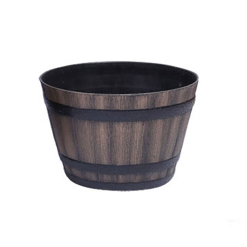 Resin Whiskey Barrel Flower Pot Round Planter Indoor Outdoor Garden Yard Patio MSU88: 230 Without Plate